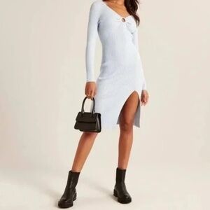 Long-Sleeve O-Ring Sweater Midi Dress Light Blue Abercrombie & Fitch Medium